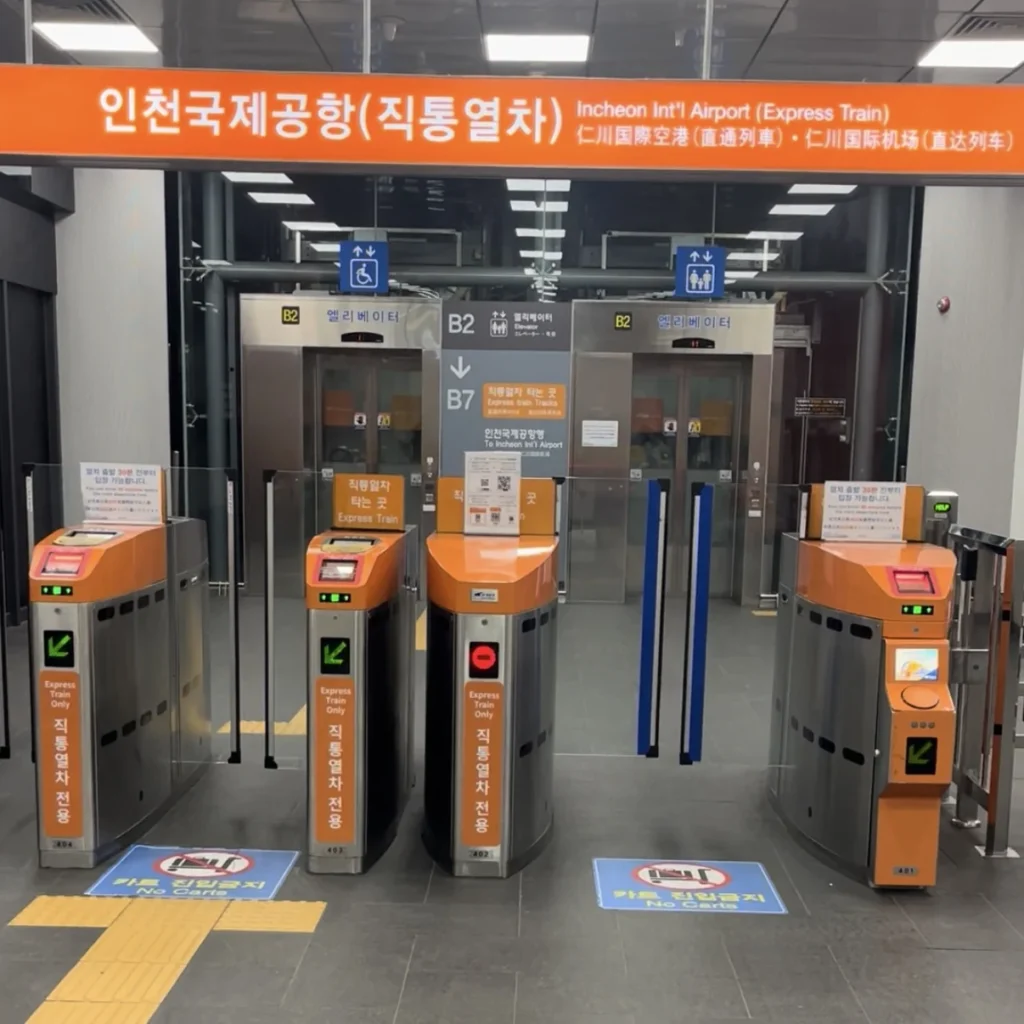 仁川国際空港行きのAREX直通列車専用改札口