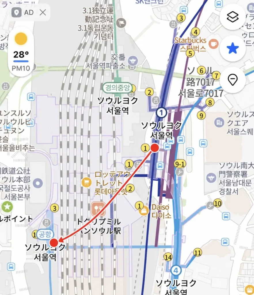 AREX利用時に参考になるソウル駅周辺のアクセスルートマップ